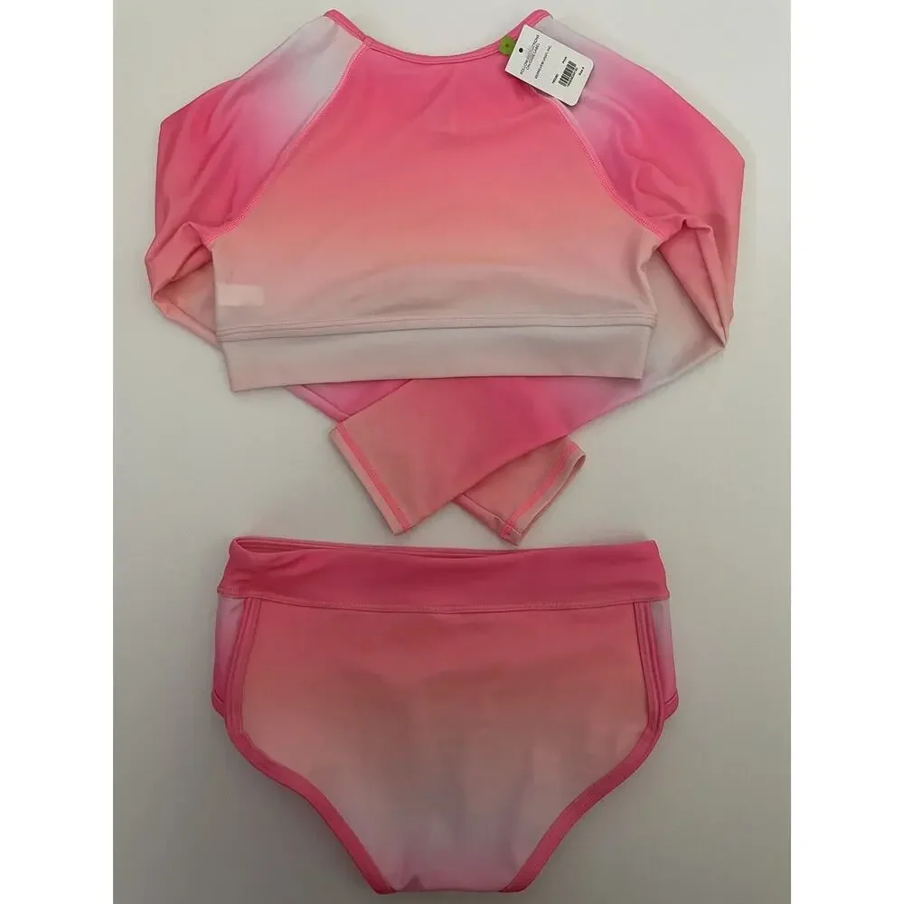 Justice Pink Cloud Ombré Raglan Rash Guard Bikini Swimsuit 2 Piece Set Size 8